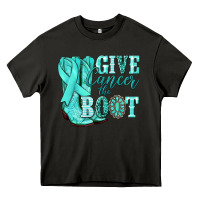 Asphalt Give Cancer the boot Ovarian Cancer teal ribbon Heavy Core Tee - NancyCooperArtShop