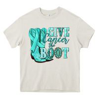 Cream Give Cancer the boot Ovarian Cancer teal ribbon Heavy Core Tee - NancyCooperArtShop