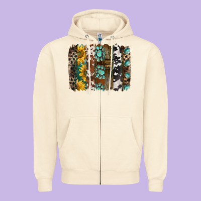 Western Handdrawn Patterns Brushstrokes Zipper Hoodie Designed By Barkaloodesign
