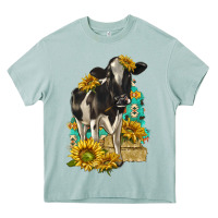 Arona Sunflowers Cow Heavy Core Tee - texasbilliewilder