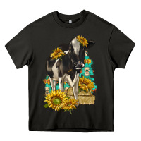 Asphalt Sunflowers Cow Heavy Core Tee - texasbilliewilder