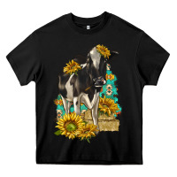Black Sunflowers Cow Heavy Core Tee - texasbilliewilder