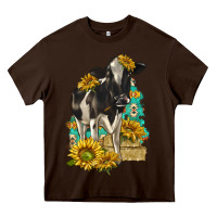 Chocolate Brown Sunflowers Cow Heavy Core Tee - texasbilliewilder