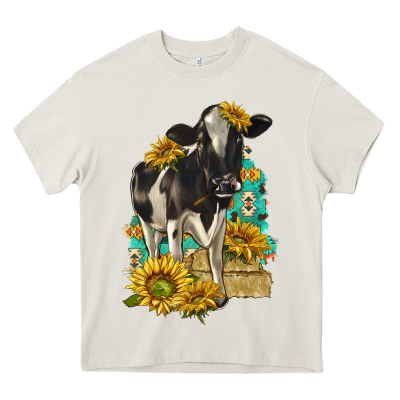 Sunflowers Cow Heavy Core Tee by texasbilliewilder | Teevron