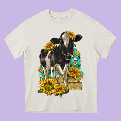 Sunflowers Cow Heavy Core Tee Designed By Texasbilliewilder