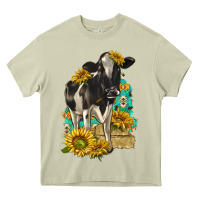 Mossy Sunflowers Cow Heavy Core Tee - texasbilliewilder