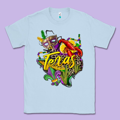 Texas Map Mardi Gras Classic Tee Designed By Cowgirlartshop