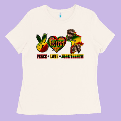 Peace Love Juneteenth Ladies Tee Designed By Cowgirlartshop