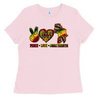 Bubblegum Pink peace love juneteenth Ladies Tee - CowGirlArtShop
