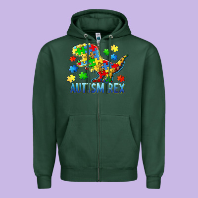 Autism Rex Zipper Hoodie Designed By Barkaloodesign