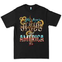 Black She loves Jesus and America too sunflower Premium Tee - HowdyJamesFarm