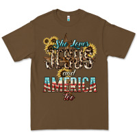 Cacao She loves Jesus and America too sunflower Premium Tee - HowdyJamesFarm