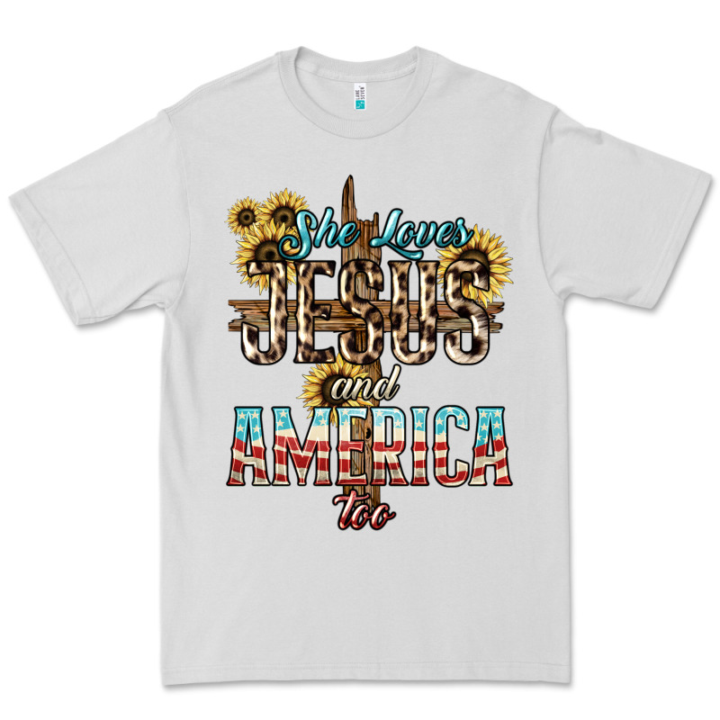 She Loves Jesus And America Too Sunflower Premium Tee by HowdyJamesFarm | Teevron