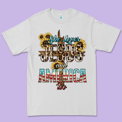 She Loves Jesus And America Too Sunflower Premium Tee Designed By Howdyjamesfarm