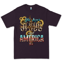 Plum She loves Jesus and America too sunflower Premium Tee - HowdyJamesFarm