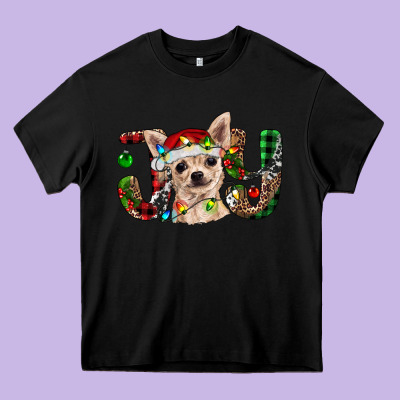 Christmas Chihuahua Joy Heavy Core Tee Designed By Ranaportraitstore