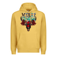 Antique Gold merry christmas bull skull Premium Hoodie - CowhideDigitalArt