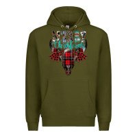 Army Green merry christmas bull skull Premium Hoodie - CowhideDigitalArt