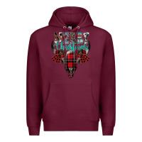 Burgundy merry christmas bull skull Premium Hoodie - CowhideDigitalArt