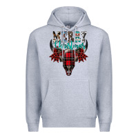 Heather Grey merry christmas bull skull Premium Hoodie - CowhideDigitalArt