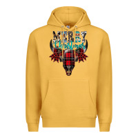 Mustard merry christmas bull skull Premium Hoodie - CowhideDigitalArt