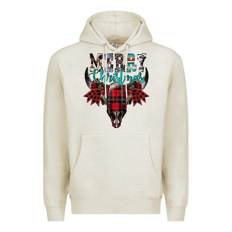 Merry Christmas Bull Skull Premium Hoodie by CowhideDigitalArt | Teevron