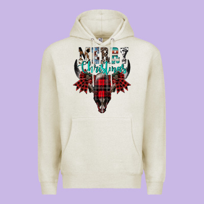 Merry Christmas Bull Skull Premium Hoodie Designed By Cowhidedigitalart