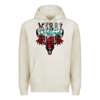 Oatmeal Heather merry christmas bull skull Premium Hoodie - CowhideDigitalArt