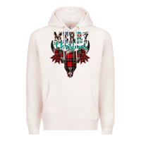 Pale Pink merry christmas bull skull Premium Hoodie - CowhideDigitalArt