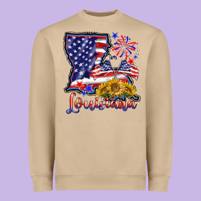 4th Of July  Louisiana Map Heavyweight Sweatshirt Designed By Barkaloodesign