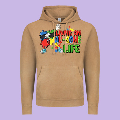 Living An Au-some Life Autism Awareness Day Vintage Hoodie Designed By Fadigitalartstudio