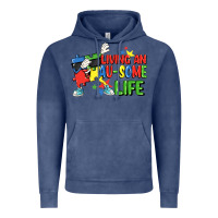 Vintage Denim Living an au-some life Autism Awareness Day Vintage Hoodie - FaDigitalArtStudio