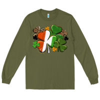 Army Green Irish flag shamrock St. Patricks Day Long Sleeve Tee - FaDigitalArtStudio