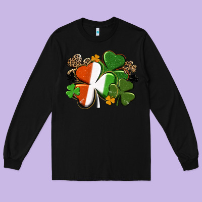 Irish Flag Shamrock St. Patricks Day Long Sleeve Tee Designed By Fadigitalartstudio