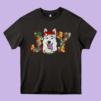White Shepherd Christmas Joy Heavy Core Tee Designed By Ranaportraitstore