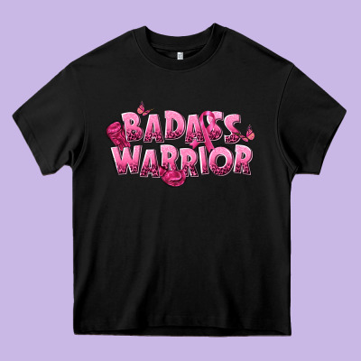 Badass Warrior Breast Cancer Heavy Core Tee Designed By Nancycooperartshop