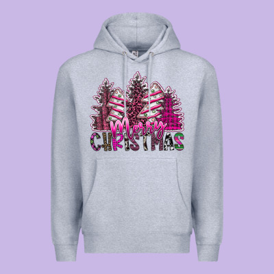 Merry Christmas Pink  Trees Premium Hoodie Designed By Cowhidedigitalart