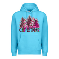 Ocean Blue Merry Christmas pink  trees Premium Hoodie - CowhideDigitalArt