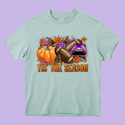 Tis' The Season Football Purple Helmet Heavy Core Tee Designed By Nancycooperartshop