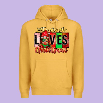 Just A Girl Who Loves Christmas Premium Hoodie Designed By Cowhidedigitalart