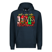 Navy just a girl who loves christmas Premium Hoodie - CowhideDigitalArt
