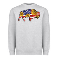Heather Grey bison amerıcan flag Heavyweight Sweatshirt - BarkalooDesign