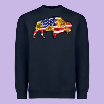 Bison Amerıcan Flag Heavyweight Sweatshirt Designed By Barkaloodesign