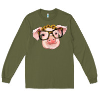 Army Green sunflowers with pig Long Sleeve Tee - RanaPortraitStore