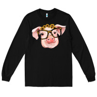 Black sunflowers with pig Long Sleeve Tee - RanaPortraitStore