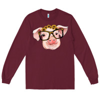 Burgundy sunflowers with pig Long Sleeve Tee - RanaPortraitStore
