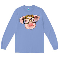 Colony Blue sunflowers with pig Long Sleeve Tee - RanaPortraitStore