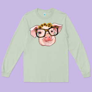 Sunflowers With Pig Long Sleeve Tee Designed By Ranaportraitstore
