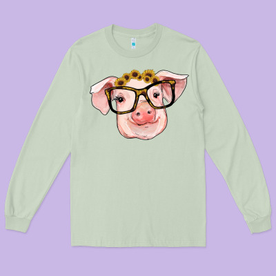 Sunflowers With Pig Long Sleeve Tee Designed By Ranaportraitstore