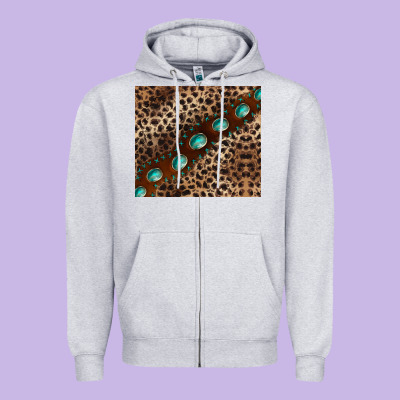 Leopard Gemstone Leather Zipper Hoodie Designed By Barkaloodesign